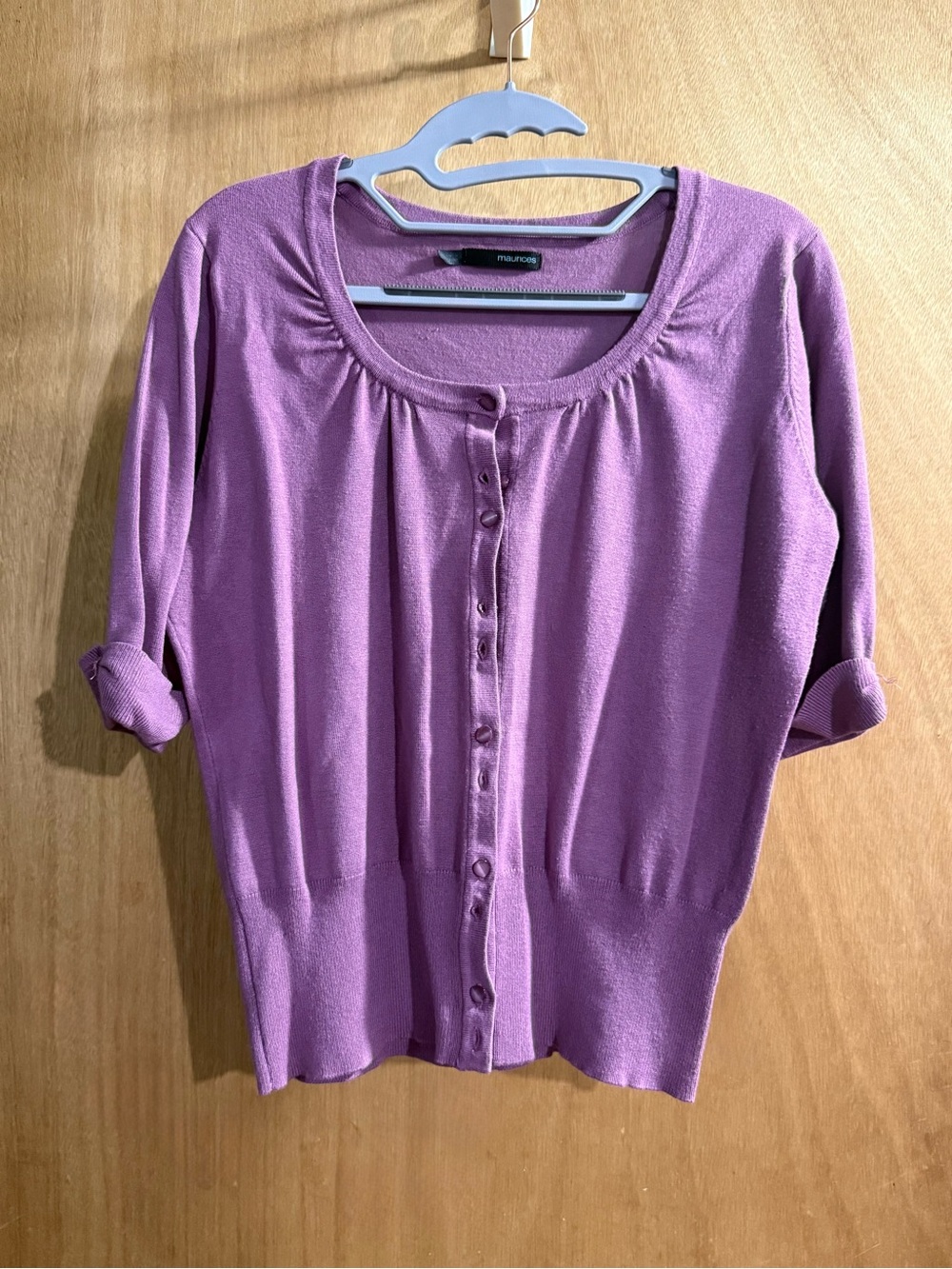 Maurices Lilac Button-Front Short Sleeve Cardigan